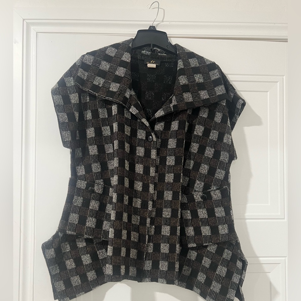 Black and Gray Checkered Vest